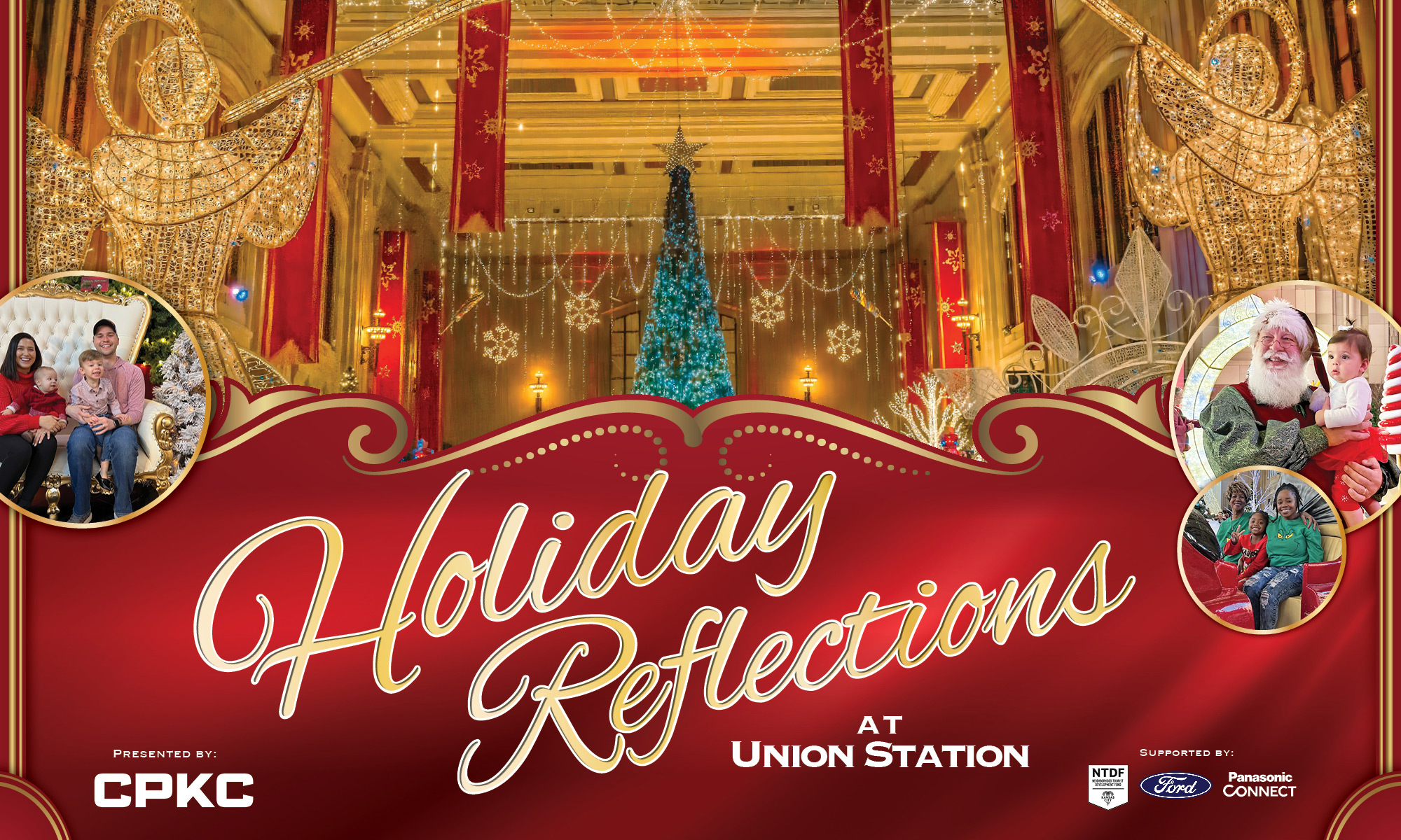 Web slider promoting Holiday Reflections at Union Station. Showing various images from the holiday season around the station.