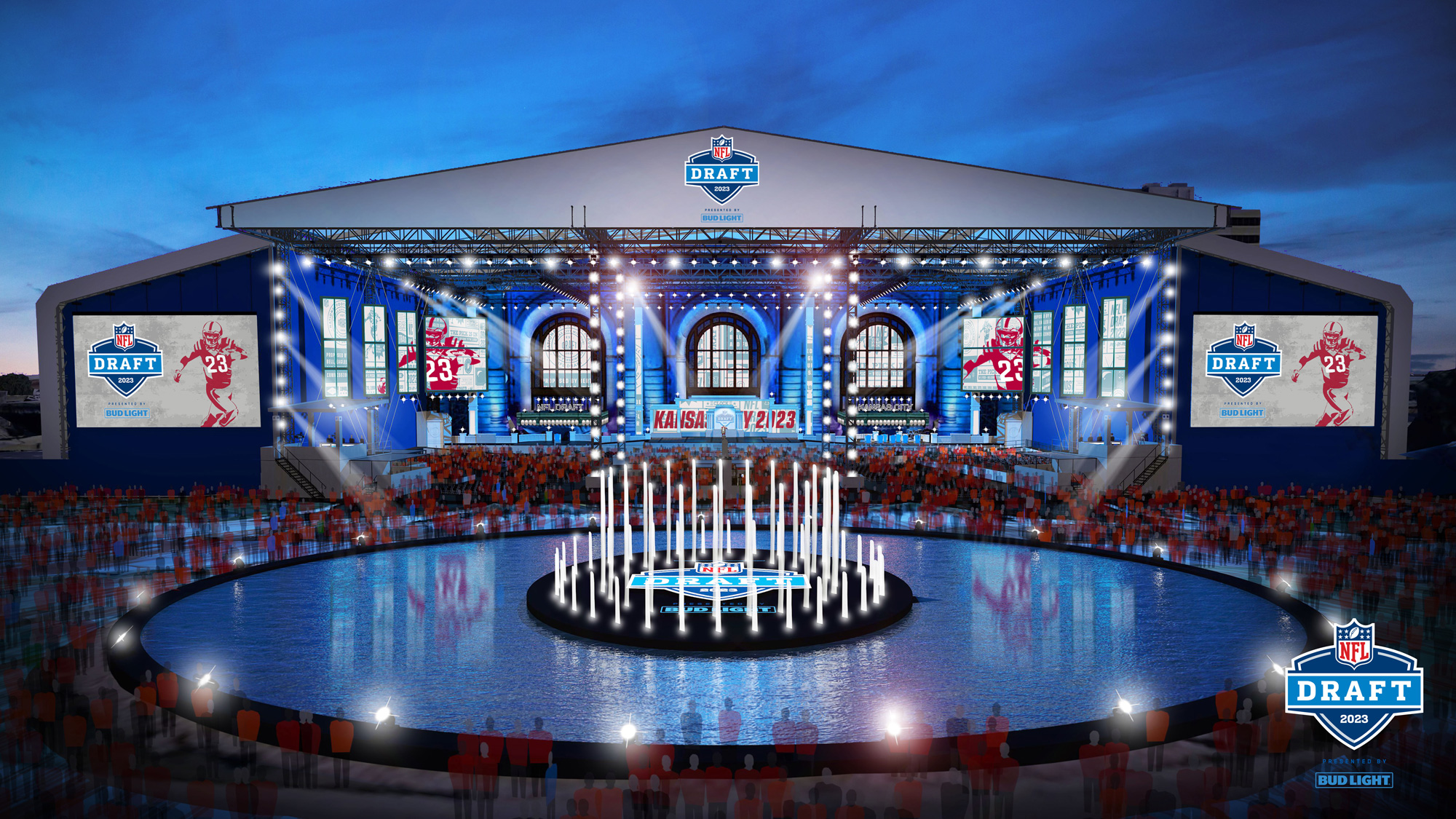 NFL Draft 2023 Rendering with the fountain in foreground
