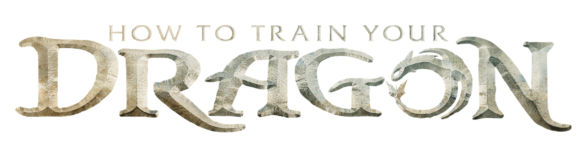 Logo for the upcoming How to Train Your Dragon movie, showing the title of the movie styled to looks like it has been carved out of rocks.