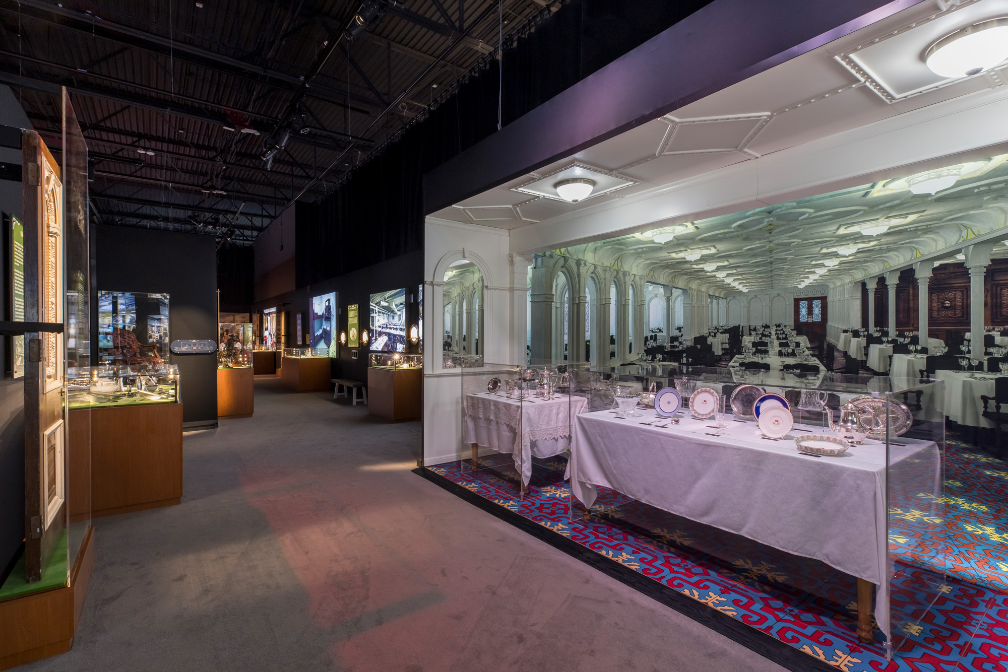 Recreation of a dining room aboard the Titanic.