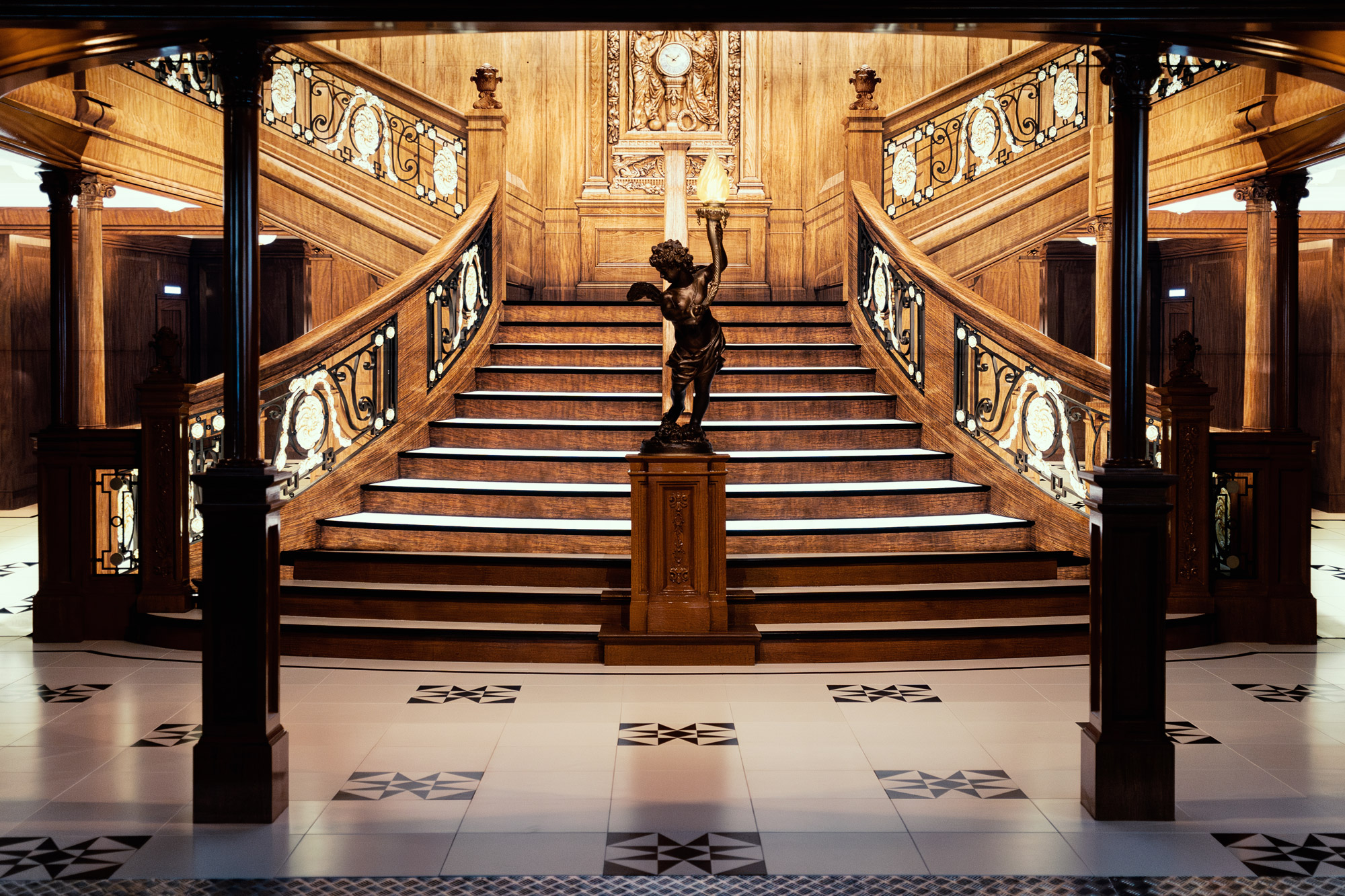 A recreation of the grand staircase aboard the Titanic.