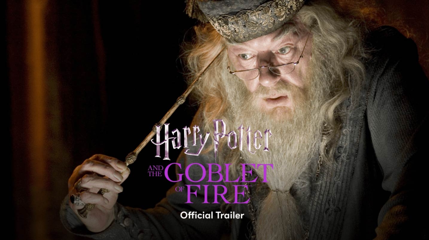 Trailer image for Harry Potter and the Goblet of Fire featuring Dumbledor pulling a memory out of his head.