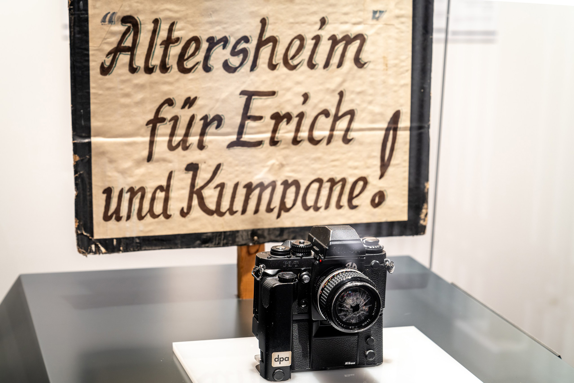 A broken camera on display inside of The Berlin Wall. A World Divided.