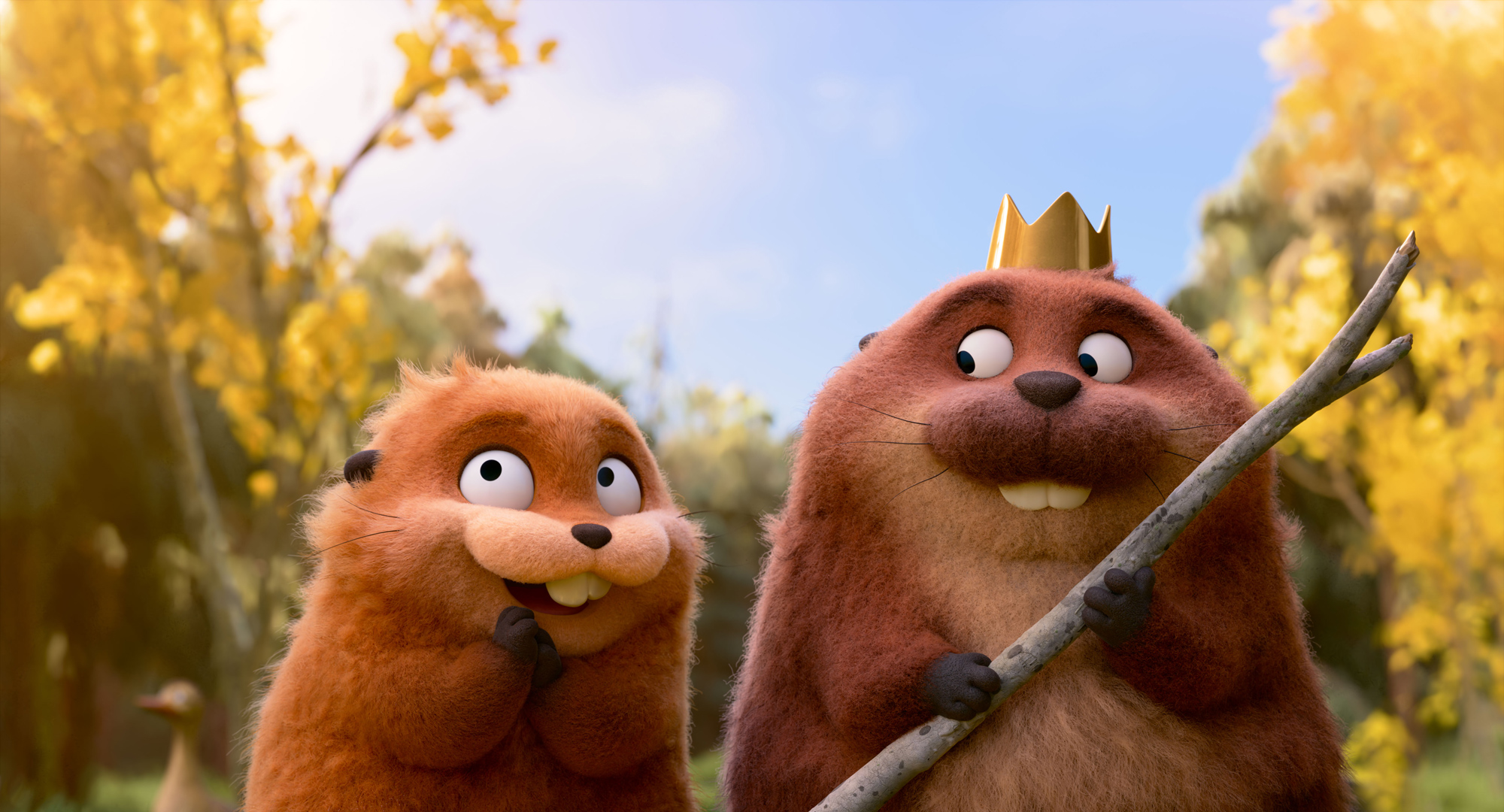 Still image from Hoppers. Showcasing two beavers.