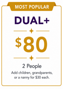 Listing for an $80 Dual membership. Includes the option of adding additional members for $30 each as well as a banner saying it's the most popular option.
