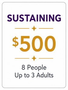 Listing for a $500 Sustaining membership for up to 8 people, including 3 adults.