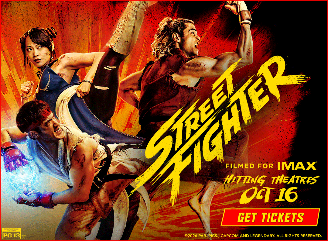 Featured image for Street Fighter featuring Ken, Ryu and Chun-Li. Saying that the movie opens on October 16.